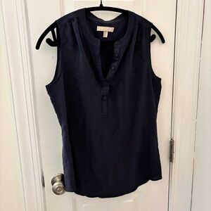 Banana Republic 100% Silk Dark Blue Sleeveless Blouse Career Suit Office Busines